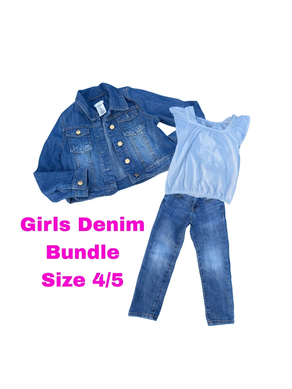 Girls Denim Outfit Bundle Size 4 5T Max Studio Jacket OshKosh Skinny 3pc